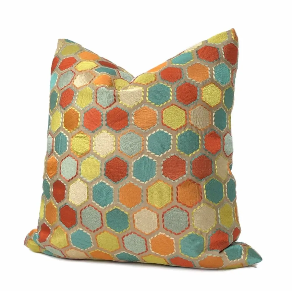 Khalia Multicolor Embroidered Hexagon Geometric Pillow Cover