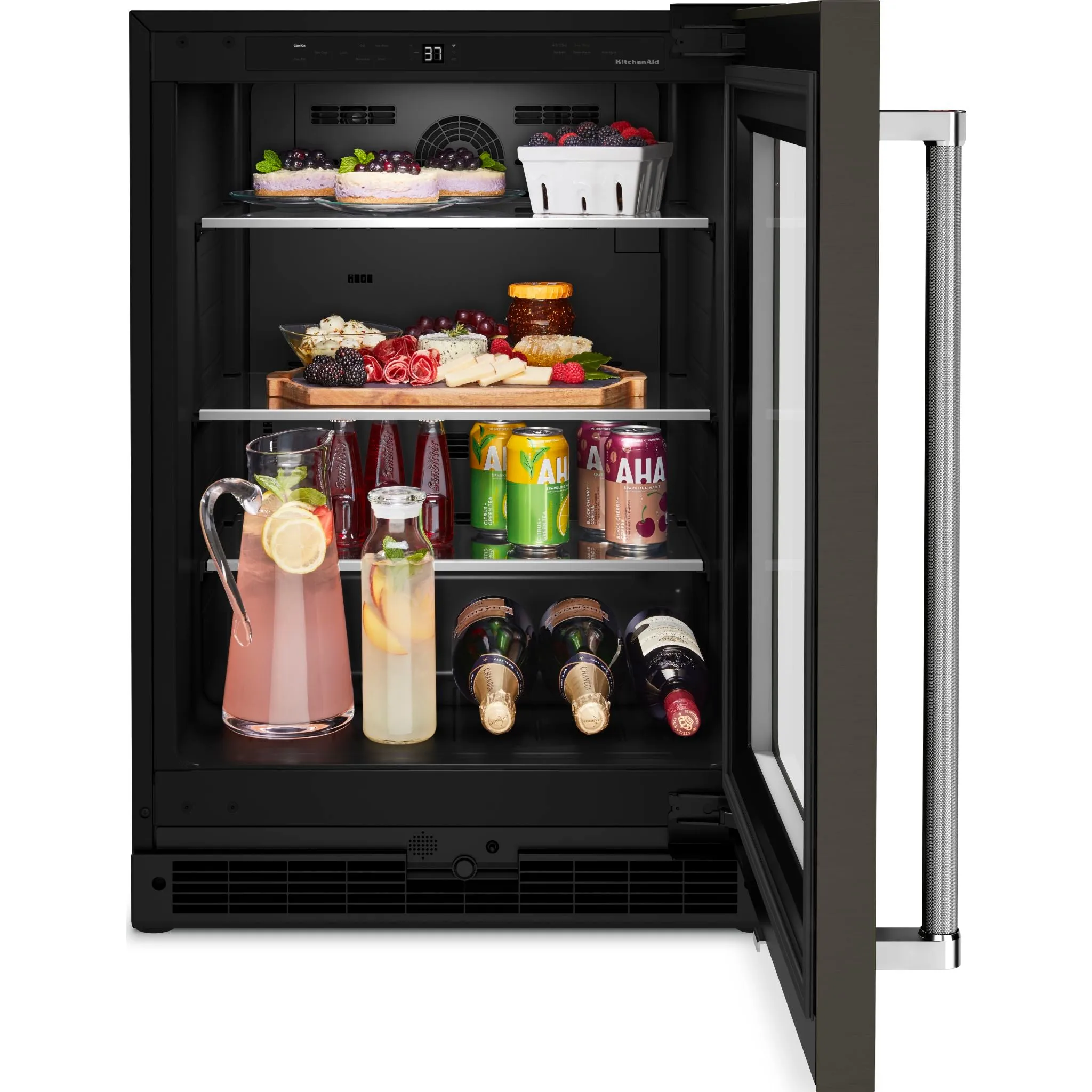 KitchenAid  24" Undercounter Refrigerator with Glass Door and Shelves with Metallic Accents and PrintShield Finish (KURR314KBS)