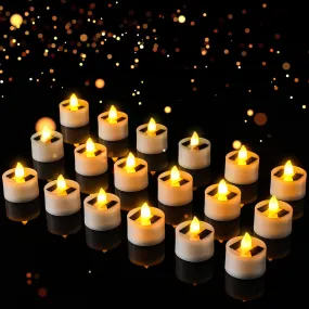 Kittmip 18 Pieces Solar Tea Lights LED Flameless Solar Candles Battery Flickering Solar Waterproof Tealights Candles for Wedding Holiday Party Home Decor (1.5 x 1.4 Inch, Yellow Light)