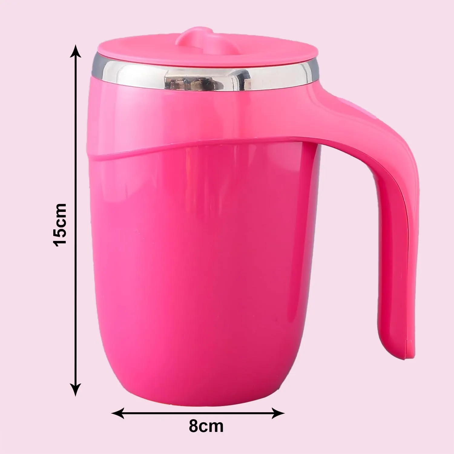 Kuber Industries Pack of 4 Anti-Fall Insulated Coffee Mug with Suction Bottom | Leak-Proof Stainless Steel Tumbler | Coffee Mug with Lid and Handle | 500 ML | Pink