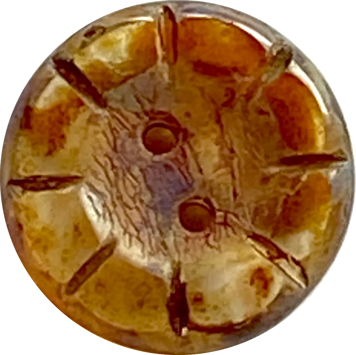 LAST ONES: Rustic Clear Amber Czech Glass Sunray Flower, 2 hole button 14mm / 9/16"  #L-977