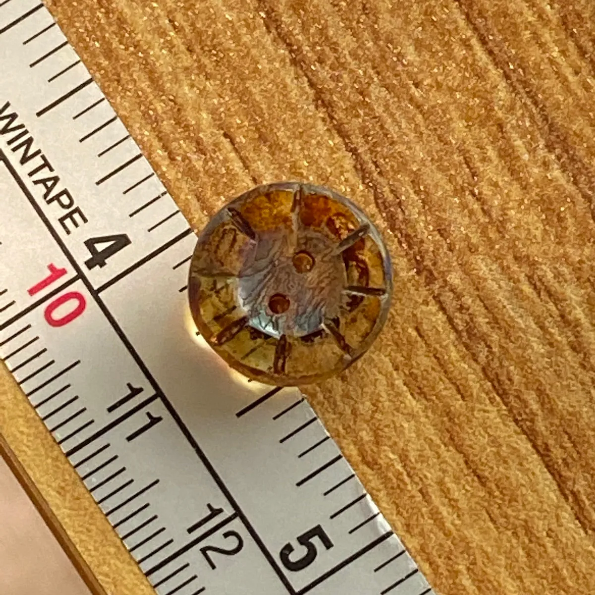 LAST ONES: Rustic Clear Amber Czech Glass Sunray Flower, 2 hole button 14mm / 9/16"  #L-977