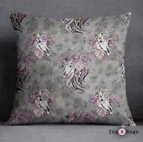 Lavender and Sage Unicorn Skull Throw Pillow