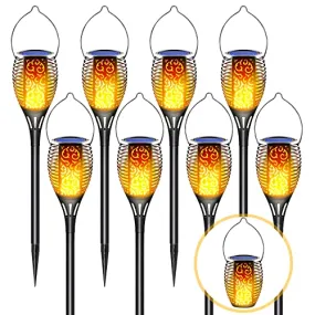 LazyBuddy Solar Lights Outdoor, Large Solar Torch Light with Flickering Flame, 3 in 1 Fire Effect Hanging Lanterns, Solar Tiki Torches for Garden, Pathway, Landscape Decorations (8 Pack)