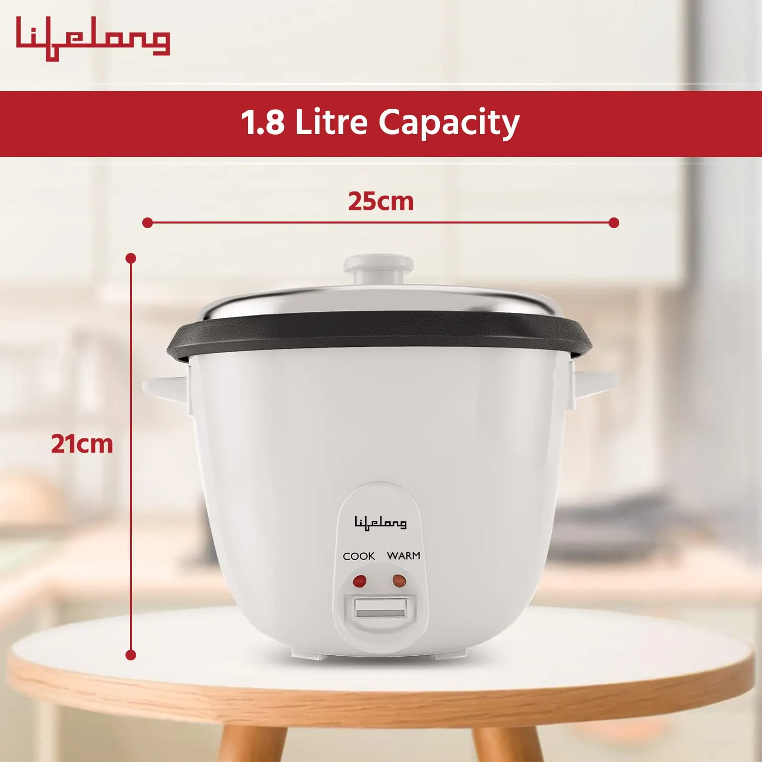 Lifelong LLRC02 Electric Rice Cooker 1.8 litres|700 watt| Aluminium Cooking Pan| One Touch Operation & Keep Warm Function| Cool Touch Outer Body