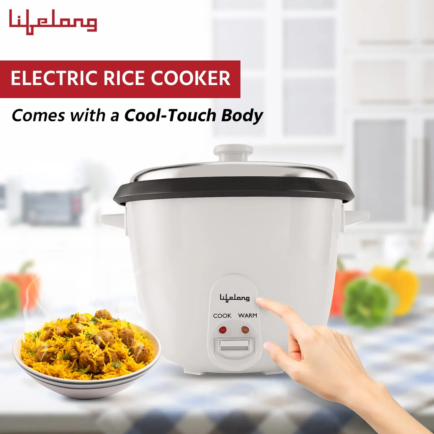 Lifelong LLRC02 Electric Rice Cooker 1.8 litres|700 watt| Aluminium Cooking Pan| One Touch Operation & Keep Warm Function| Cool Touch Outer Body