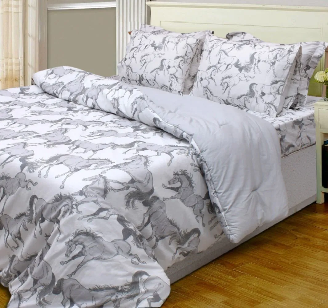 Lila Elegant Horse 3 Piece Comforter Set