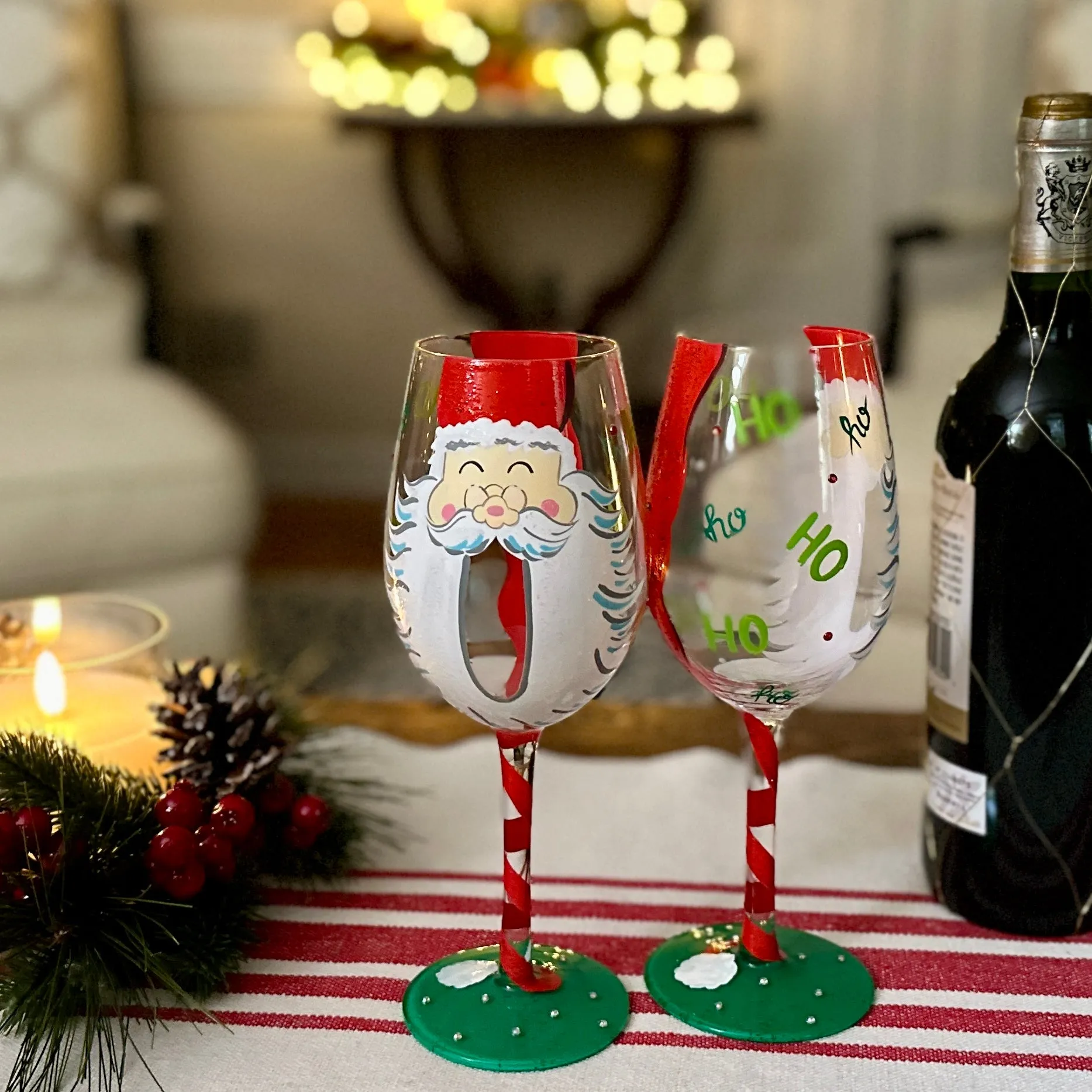 Lolita Christmas Holiday Hand Painted Wine Glasses