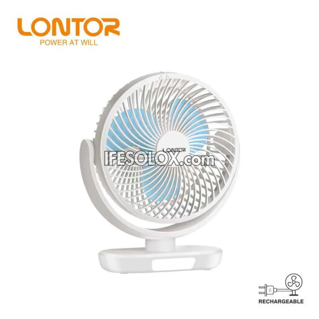 LONTOR 6" Rechargeable Mini Table Fan with 3-Blades and Harmonious Night Light (CTL-MF027-6) - Brand New