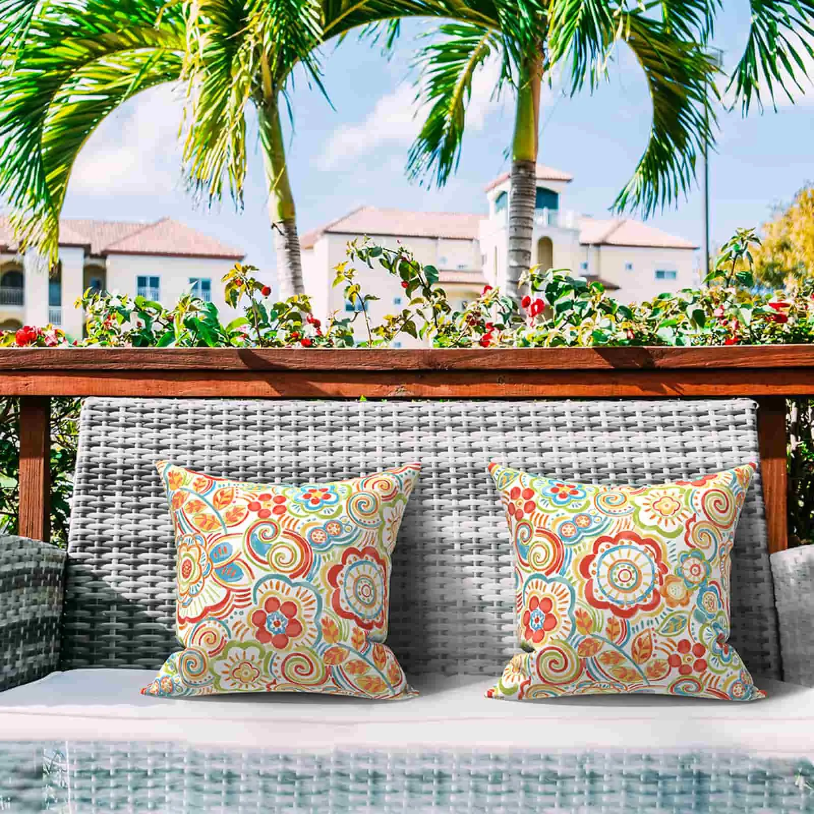 LVTXIII Outdoor Throw Pillow Covers 18" x 18" Flower Multi (Pack of 2)