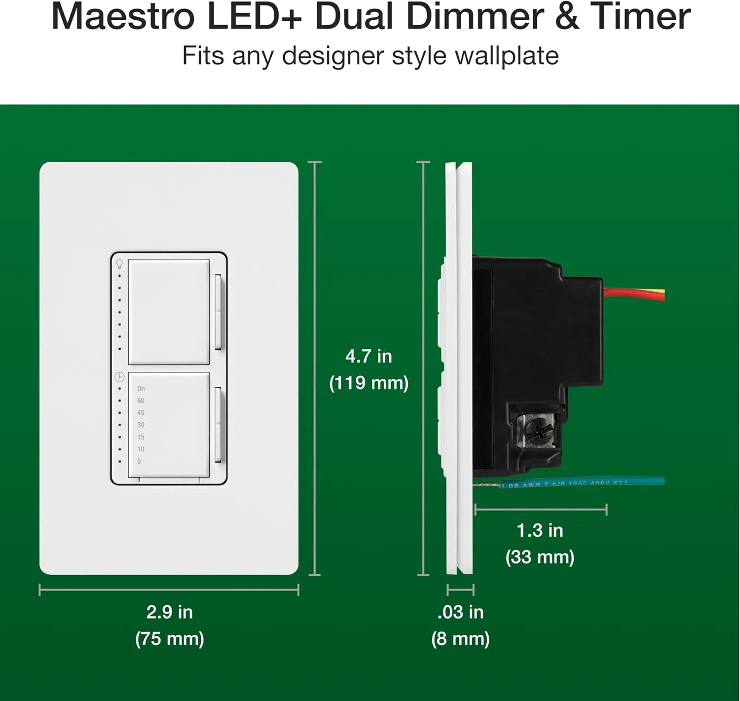 Maestro LED  Dual Dimmer and Timer Switch, 75-Watt LED Bulbs/2.5 Amp Fans, Single-Pole, White (MACL-L3T251-WH)