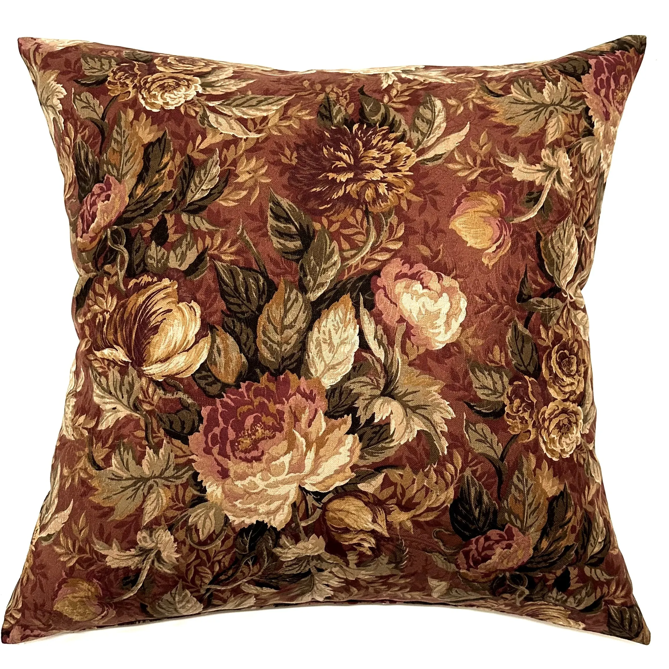 Maroon Country Floral Throw Pillow Cover 24x24