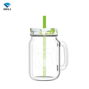 Mason Drinking Glass Jar With Straw