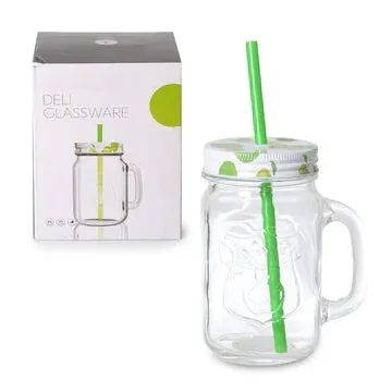 Mason Drinking Glass Jar With Straw