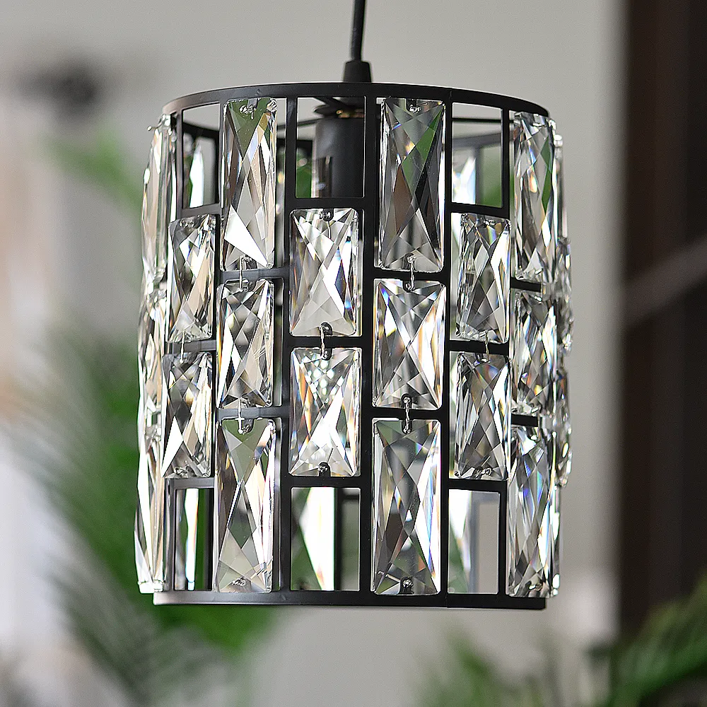 Matte Black Modern Crystal Cylinder Instant Pendant Recessed Can Conversion Kit