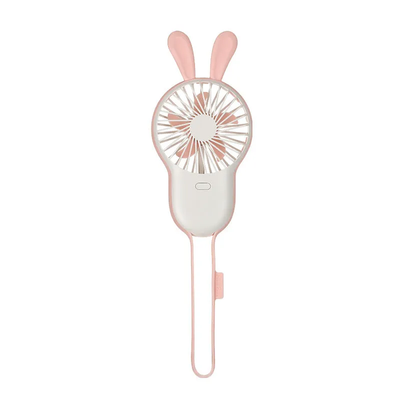 Mini fan hanging neck handheld pocket rabbit bear usb with lanyard mute with cosmetic mirror