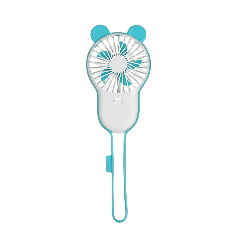 Mini fan hanging neck handheld pocket rabbit bear usb with lanyard mute with cosmetic mirror