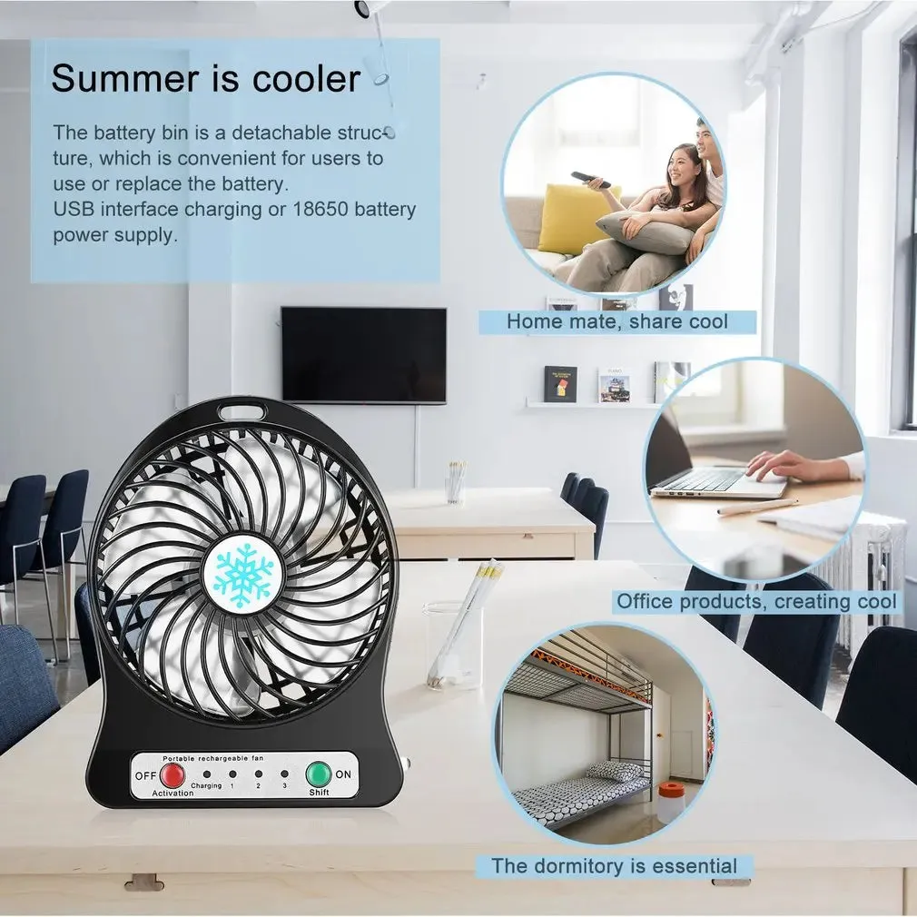 Mini fan portable USB charging LED light