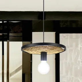 Modern Metallic Ring Pendant Light with Rope Detail - Black Finish, 1/3-Light Ceiling Lamp for Dining Room