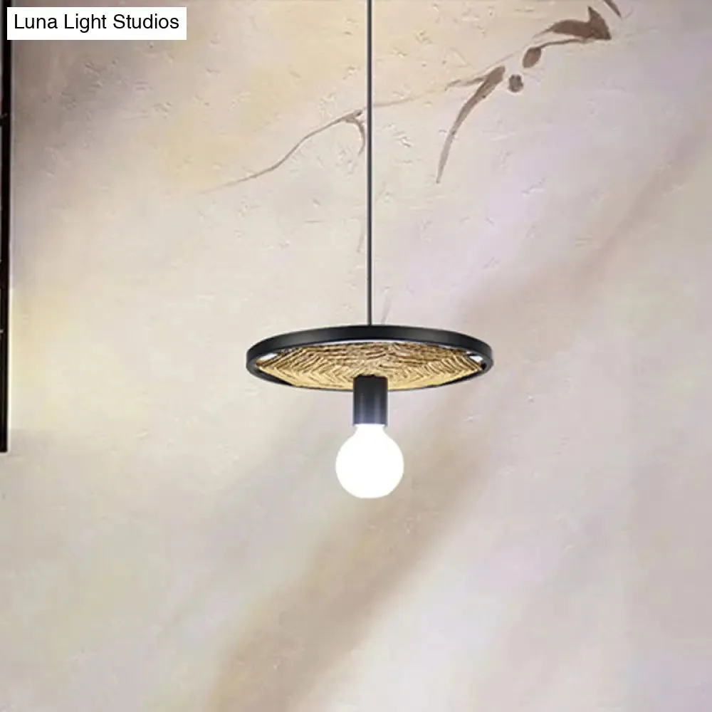 Modern Metallic Ring Pendant Light with Rope Detail - Black Finish, 1/3-Light Ceiling Lamp for Dining Room