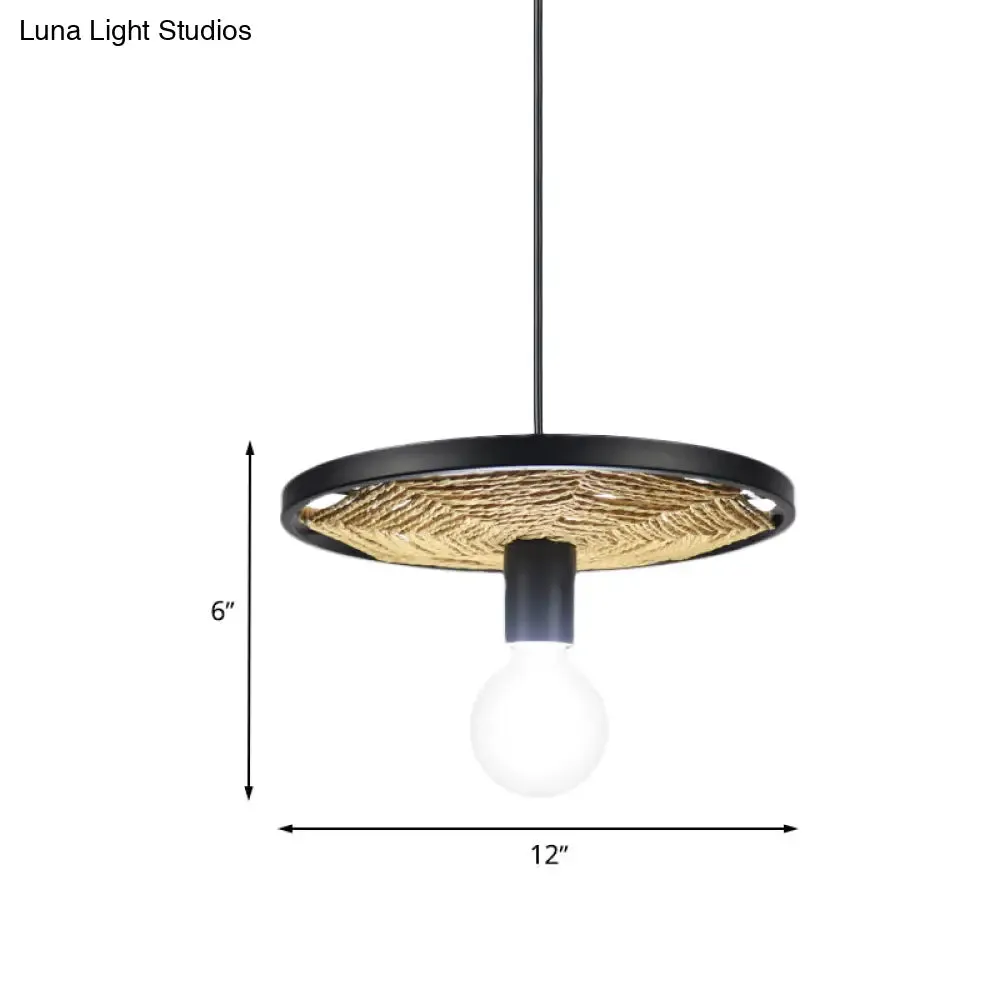 Modern Metallic Ring Pendant Light with Rope Detail - Black Finish, 1/3-Light Ceiling Lamp for Dining Room