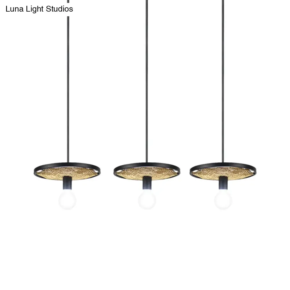 Modern Metallic Ring Pendant Light with Rope Detail - Black Finish, 1/3-Light Ceiling Lamp for Dining Room