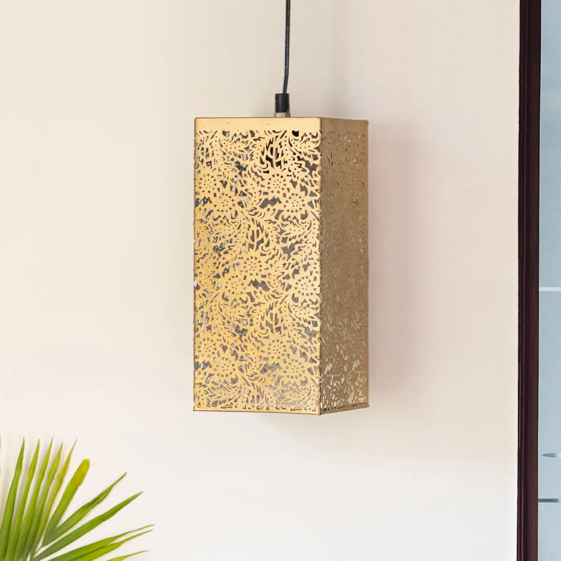 'Monochrome Lights' Hand-Etched Cuboidal Hanging Pendant Lamp In Iron (11 Inch)