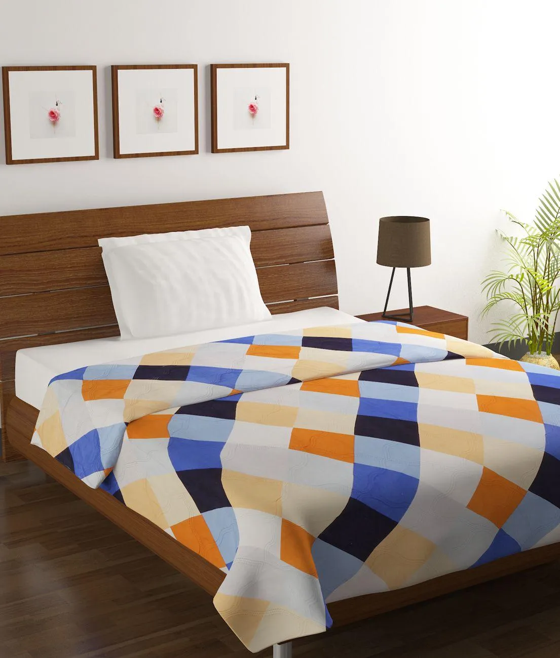 Multi Check Printed Single Comforter (150 X 210 Cm, Multicolor)