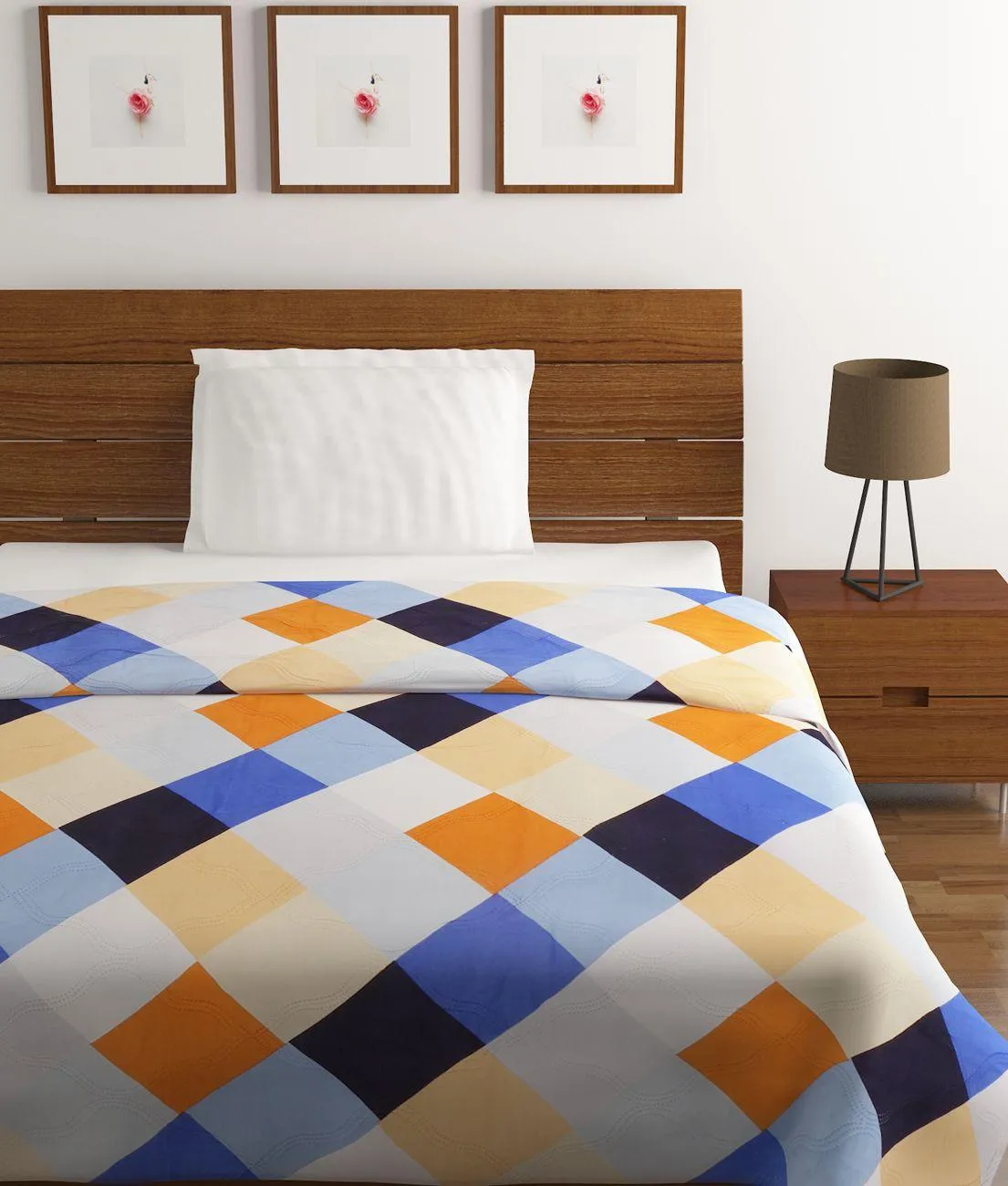 Multi Check Printed Single Comforter (150 X 210 Cm, Multicolor)