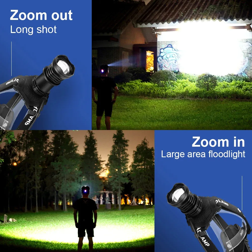 New Super Bright Headlamp XHP70 Rechargeable LED Head Flashlight Waterproof Head LED Light Camping Torch Fishing Head Lamp