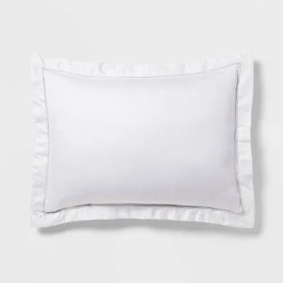 New - Threshold Comforter Set Cotton Sateen Luxe Solid, White/Light Gray, Full/Queen