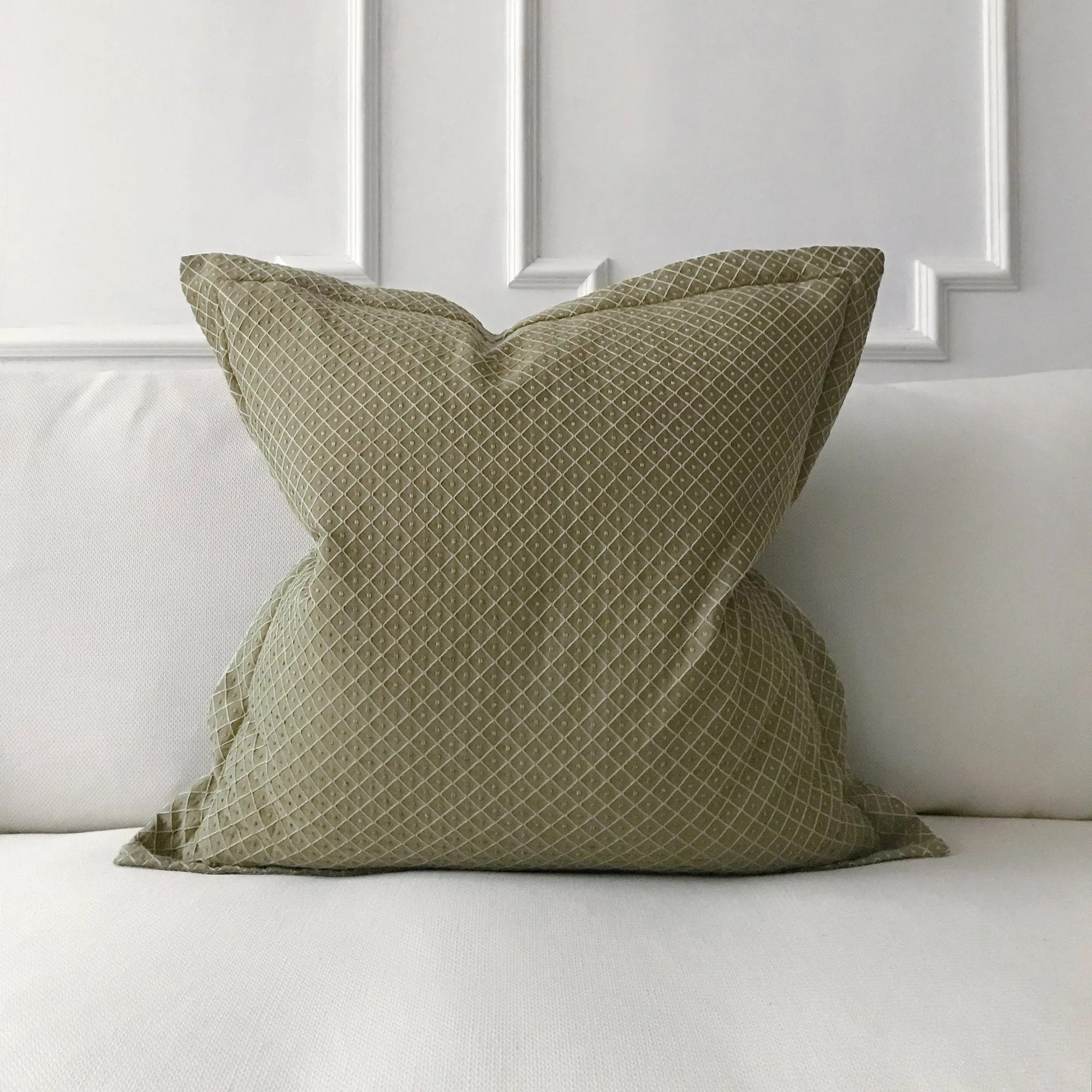 Olive Woven Geometric Polka Dot Large Throw Pillow Cover 26x26