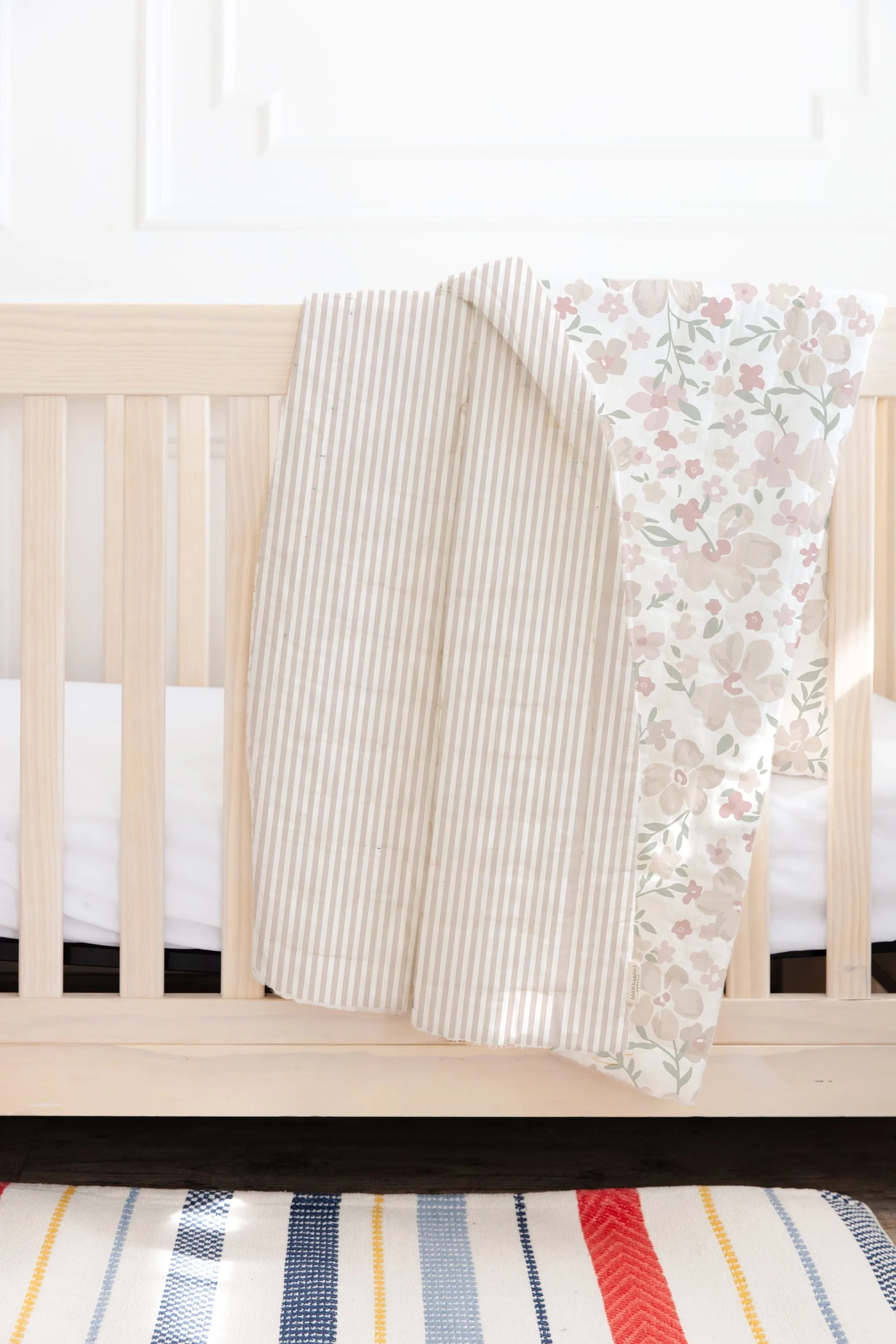 Organic Kids Quilt - Blossom & Beige Stripes