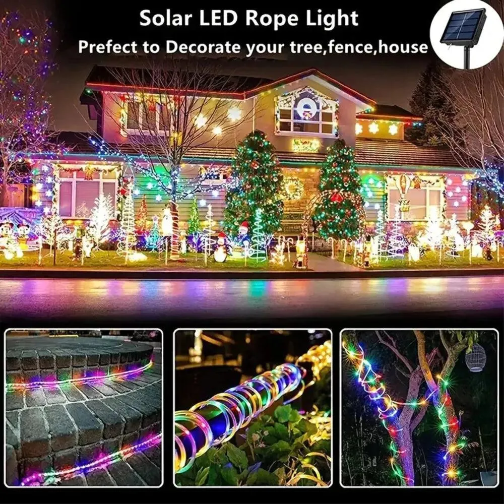 Outdoor Solar Tube Rope Led Light Garden Christmas Decoration 22m/12m Xmas Wedding Garland WaterProof String Light Fairy Strip