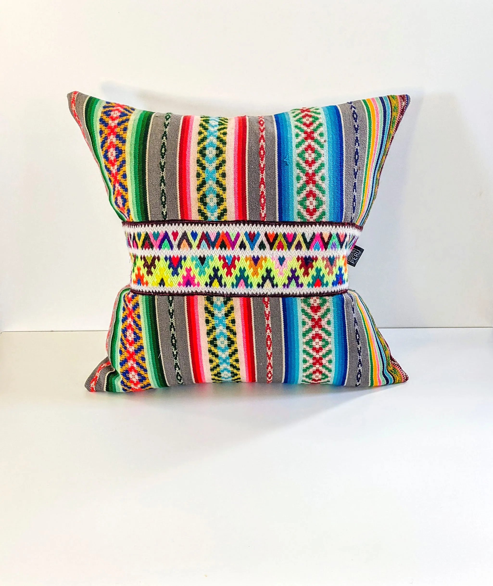 Peruvian Manta with Ribbon Throw Pillow