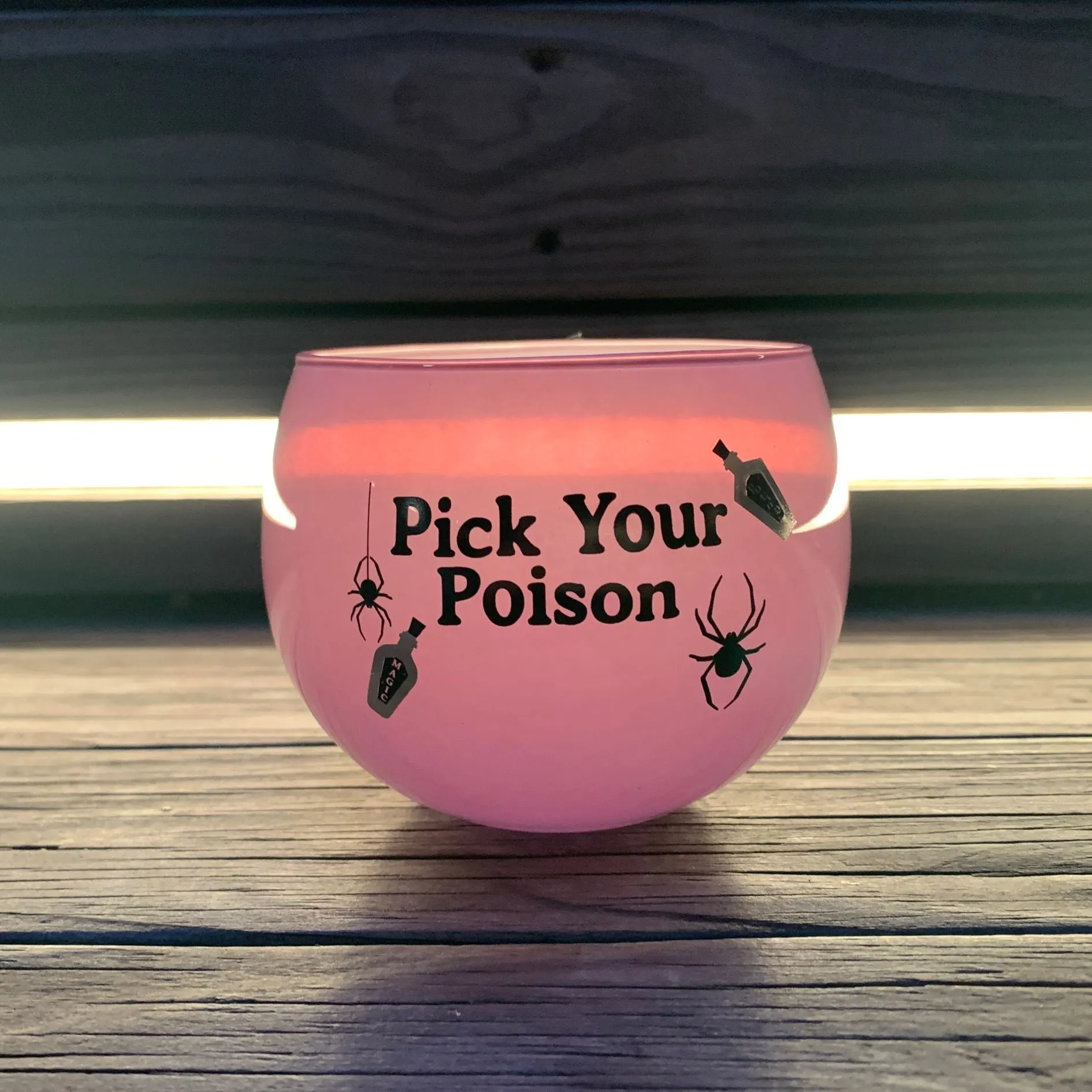 Pick Your Poison Roly Poly Tinted Glass in Pink | 13 oz. | Spooky Goth or Halloween Themed Cup