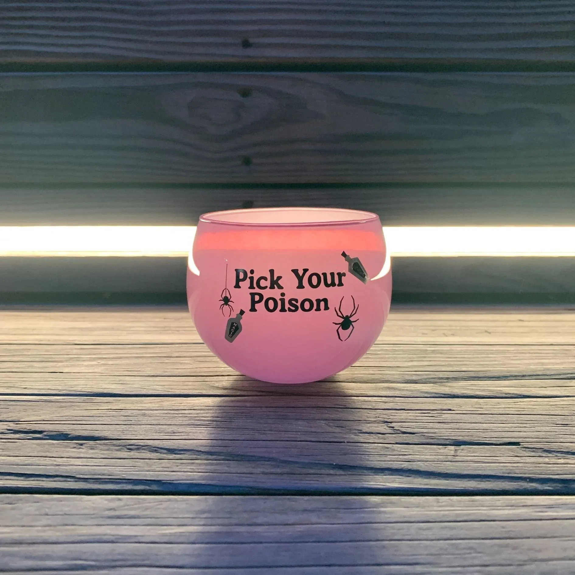 Pick Your Poison Roly Poly Tinted Glass in Pink | 13 oz. | Spooky Goth or Halloween Themed Cup