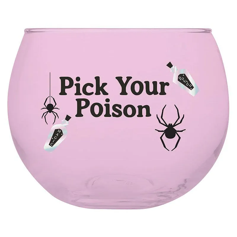 Pick Your Poison Roly Poly Tinted Glass in Pink | 13 oz. | Spooky Goth or Halloween Themed Cup