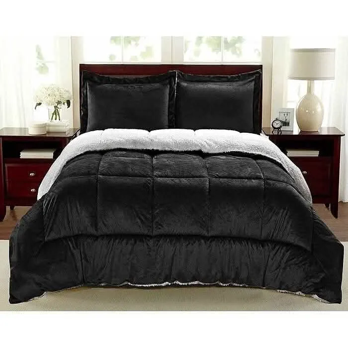 Plush Reversible Twin Sherpa & Faux Fur Comforter Set