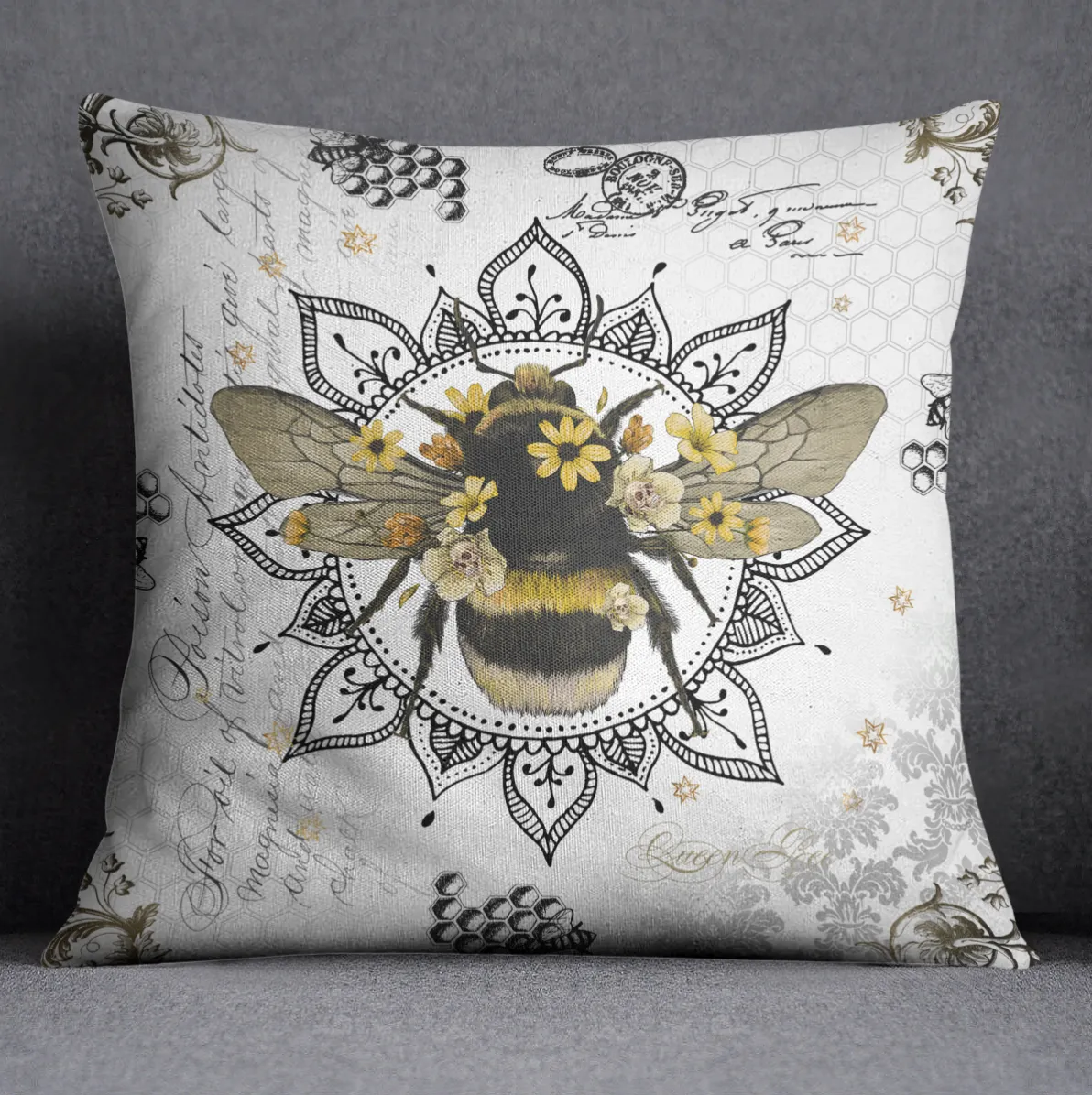 Poison Bee Mandala Skull White Decorative Throw and Pillow Cover Set