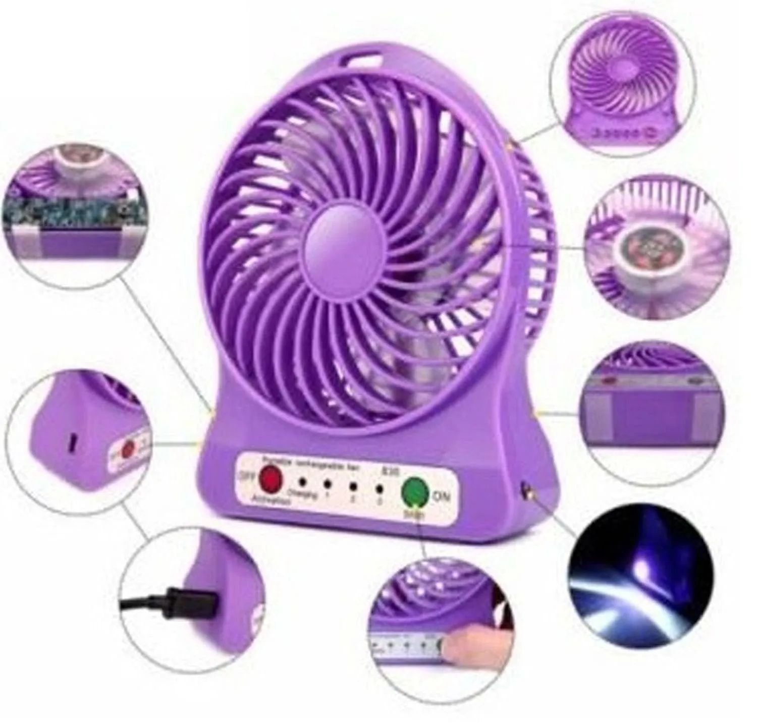 Portable 3 Gear Speed 4.5W Cooling Fan Mini USB 3.7V LED Fan Li-ion 2200mAh Battery Rechargeable Multifunctional Fan