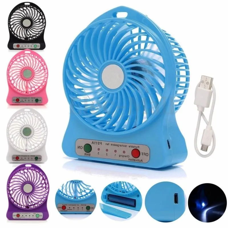 Portable 3 Gear Speed 4.5W Cooling Fan Mini USB 3.7V LED Fan Li-ion 2200mAh Battery Rechargeable Multifunctional Fan