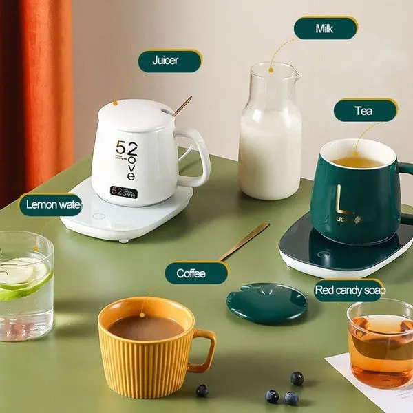 Portable Coffee Ceramic Mug with Thermostatic Electric Coaster