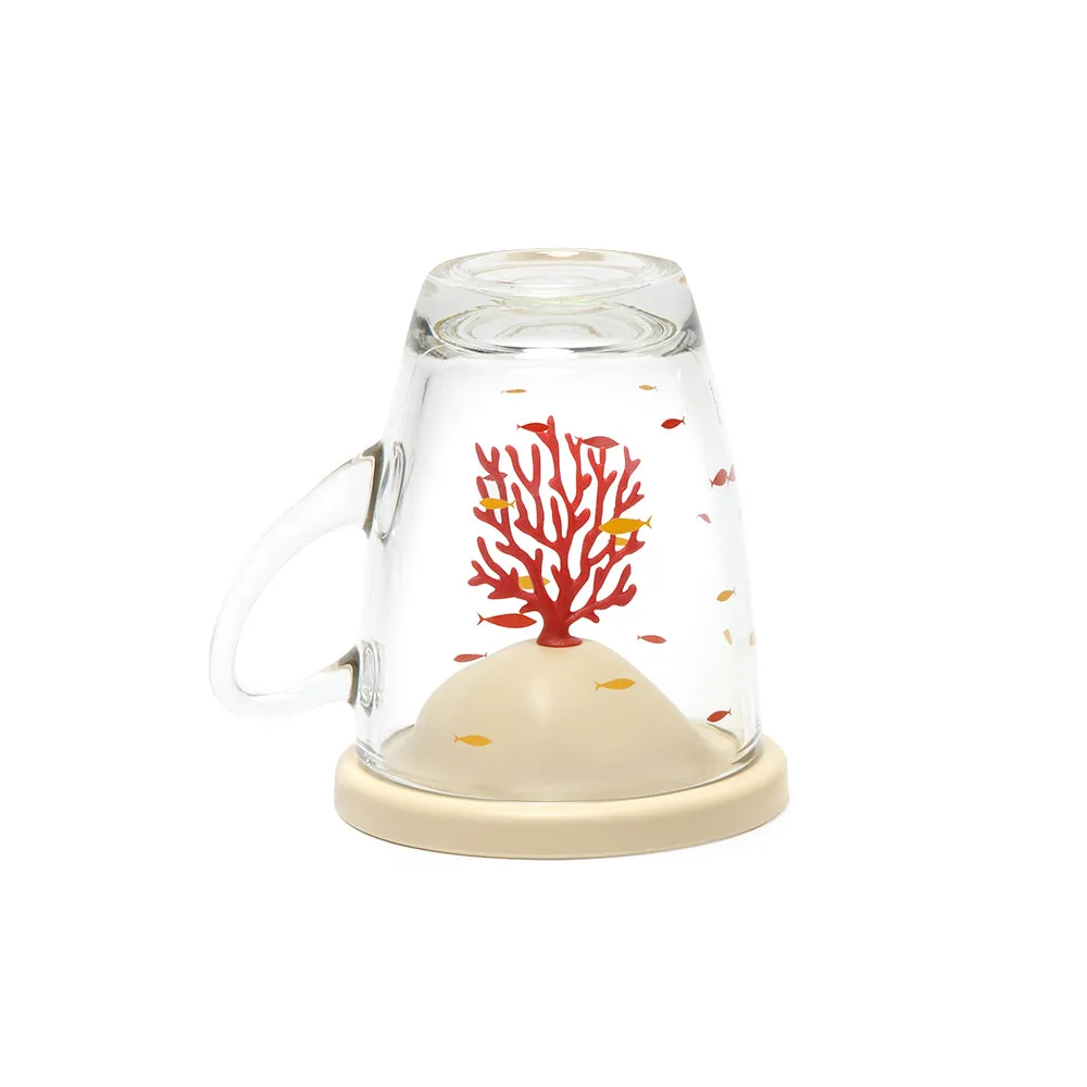 Qualy Bleaching Coral Glass Mug And Lid/Holder (Coral Red)