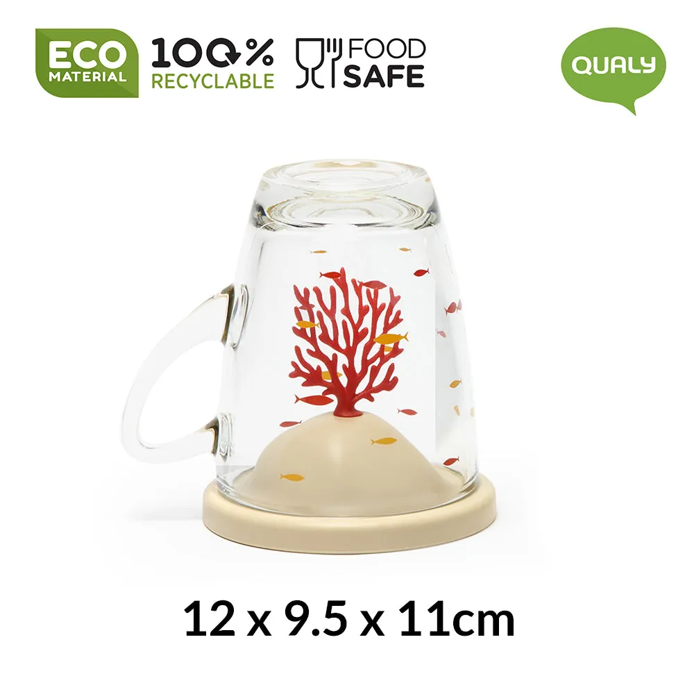 Qualy Bleaching Coral Glass Mug And Lid/Holder (Coral Red)