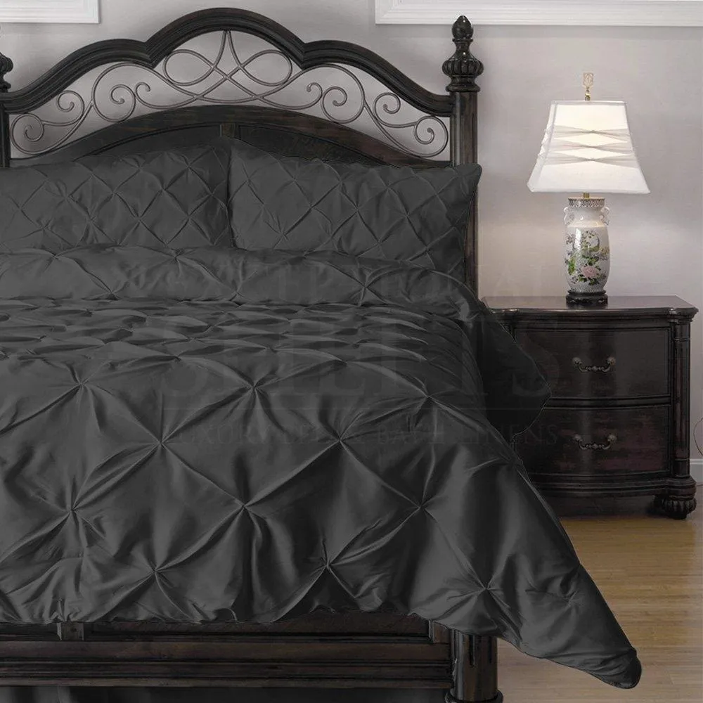 Queen size 4-Piece Charcoal Microfiber Comforter Set w- Pinch Pleat Puckering