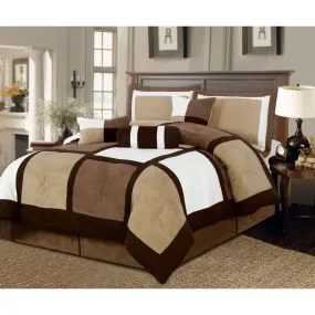 Queen size 7-Piece Bed in a Bag Patchwork Comforter set in Brown White