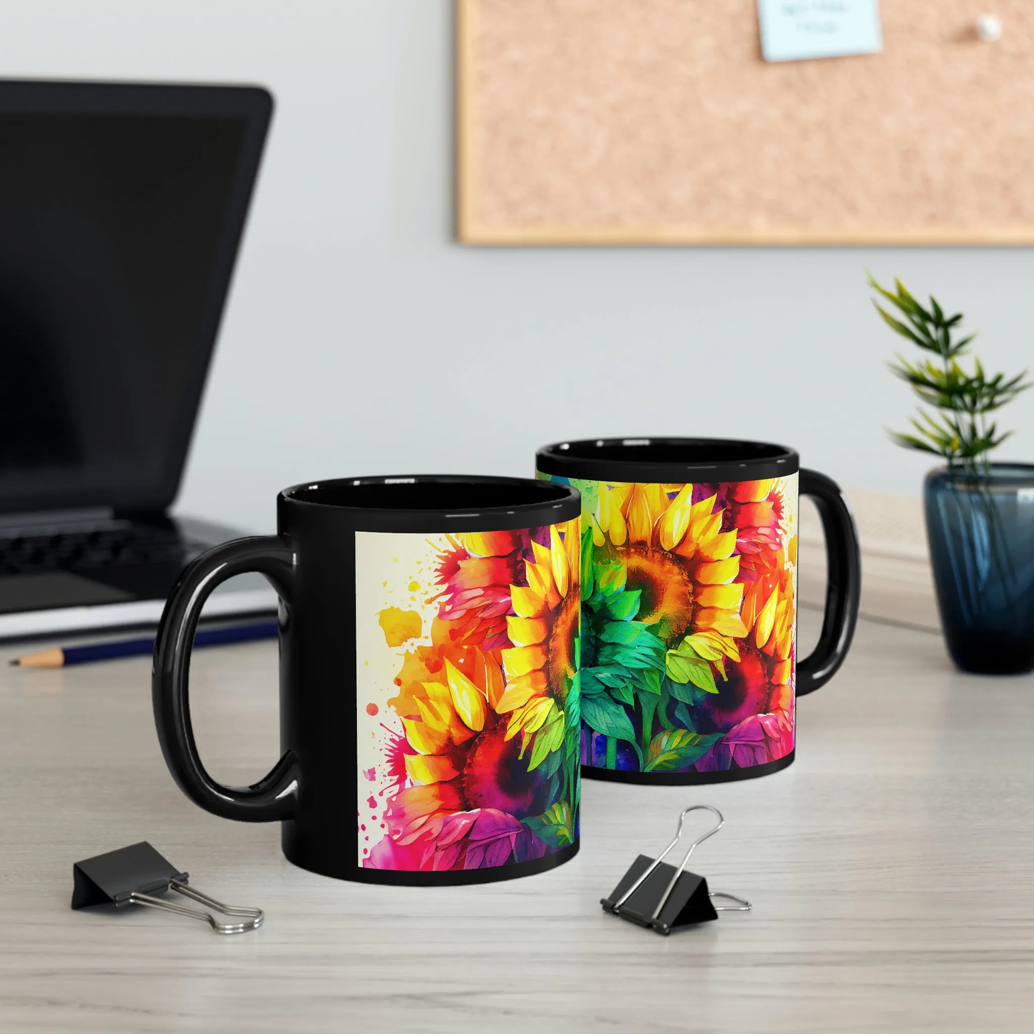 Rainbow Sunflower 03 - Black mug 11oz