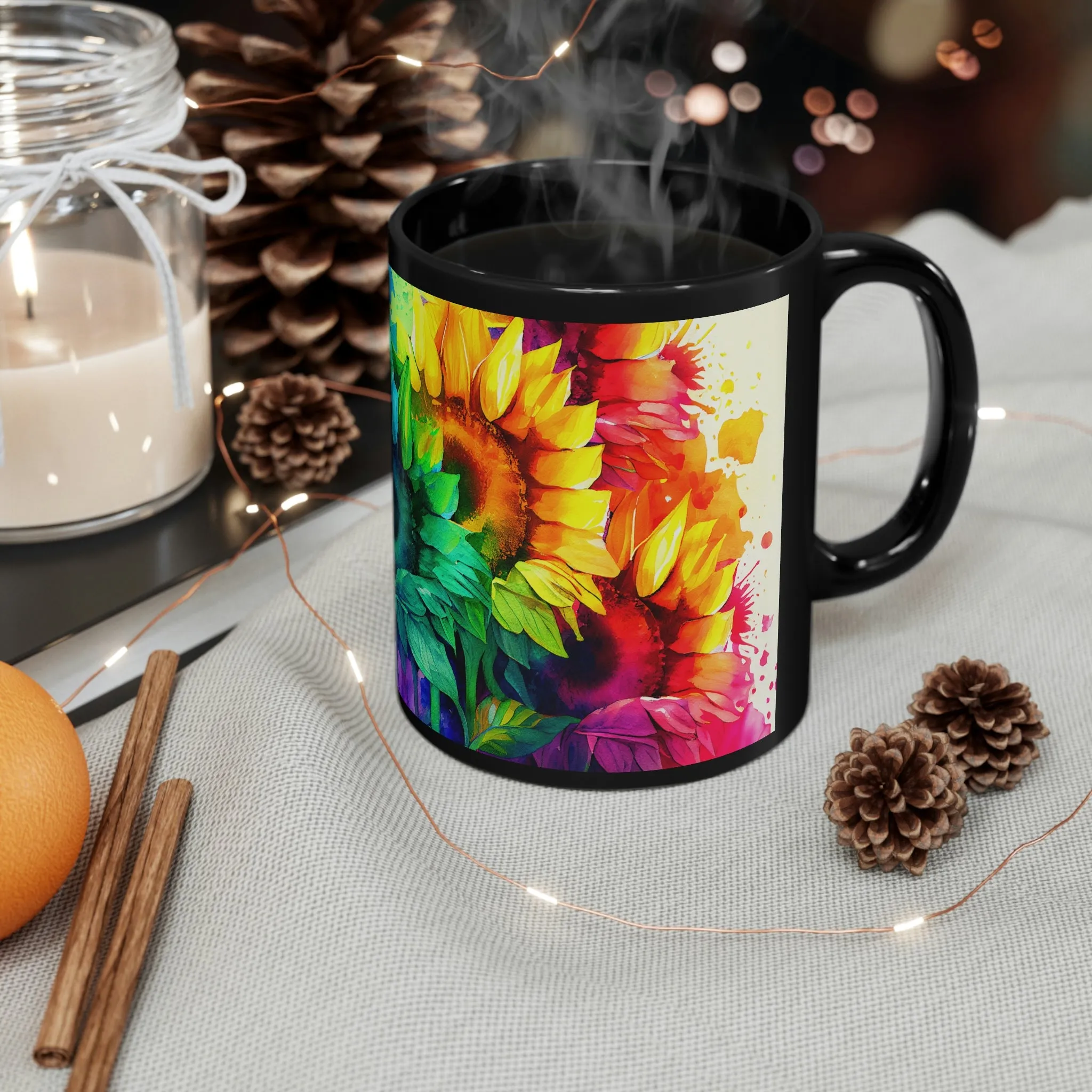 Rainbow Sunflower 03 - Black mug 11oz