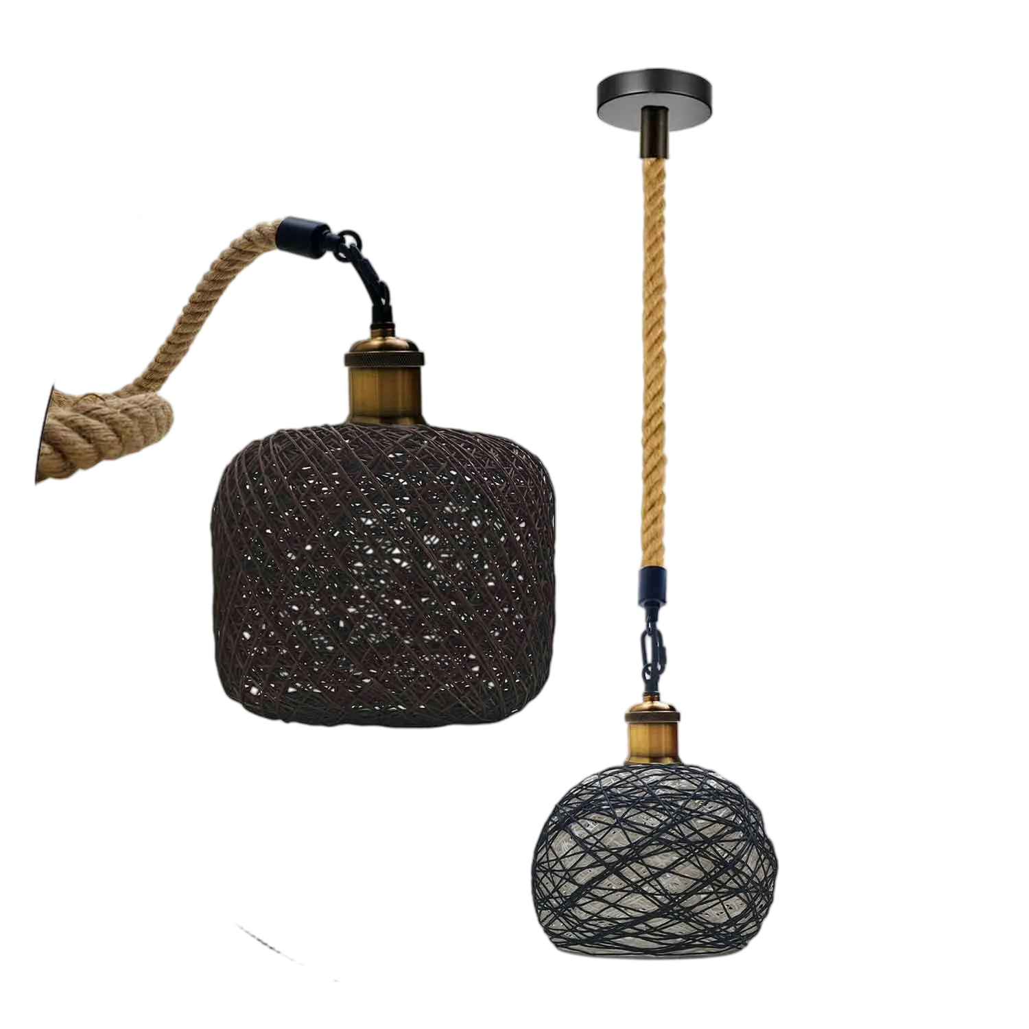 Rattan Ceiling Light Lamp Hanging Hemp Rope